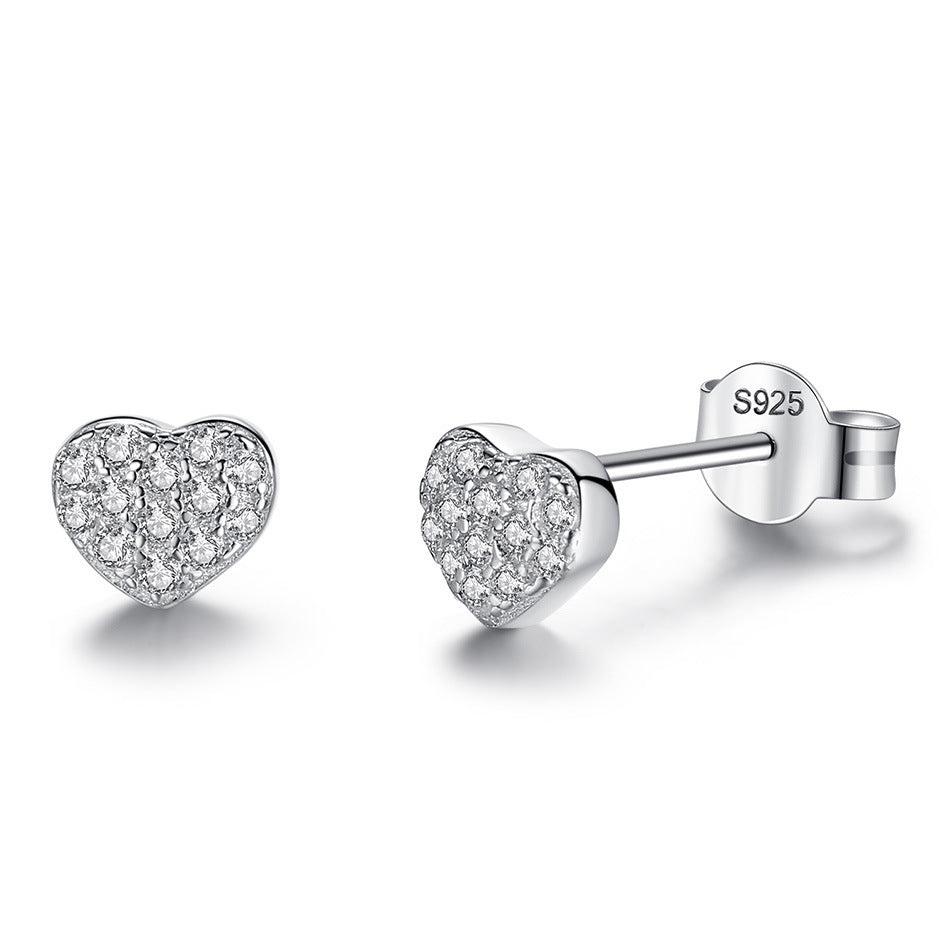 Sterling Silver Heart Earrings - S925 Zircon