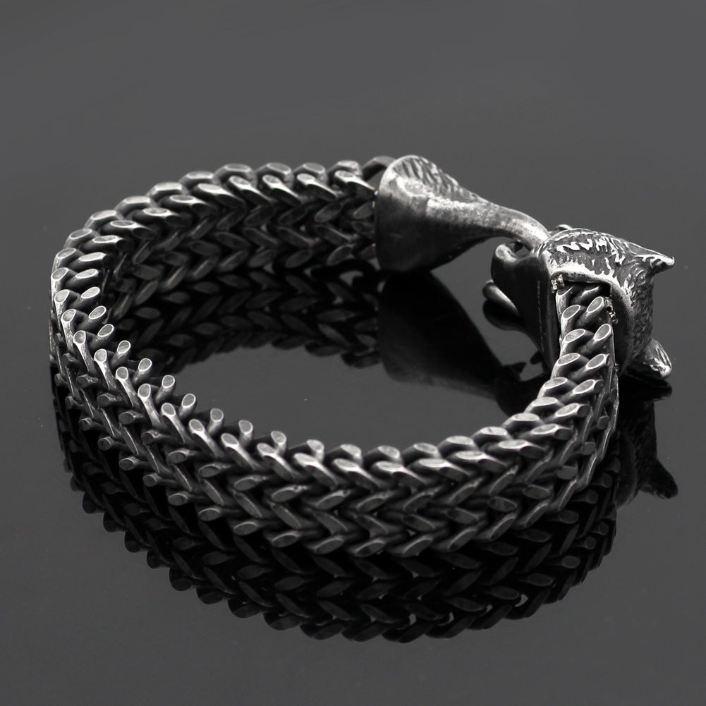 Black Wolf Head Cuban Chain Bracelet