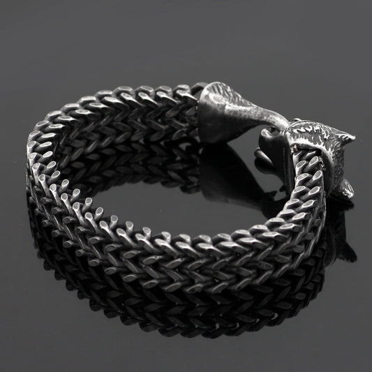 Black Wolf Head Cuban Chain Bracelet