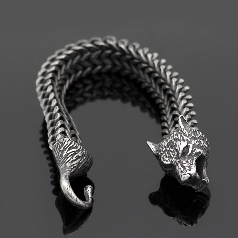 Black Wolf Head Cuban Chain Bracelet