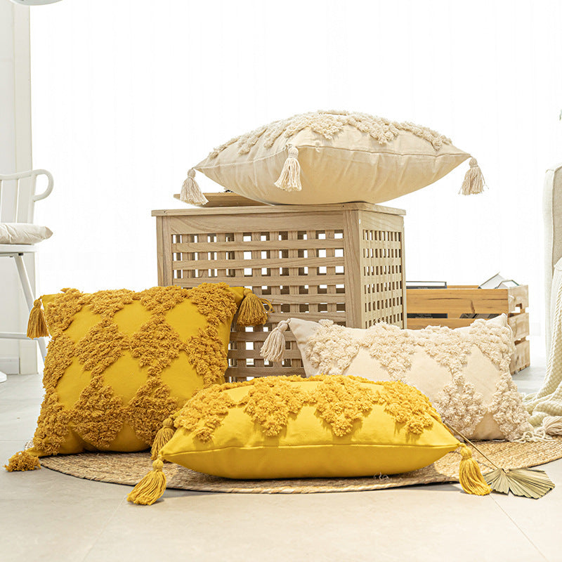 Tufted Throw Pillow with Tassels
