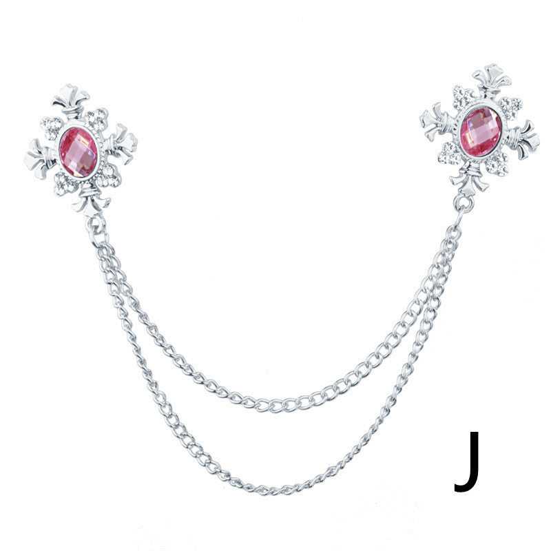 Rhinestone Cross Fringed Collar Chain Brooch