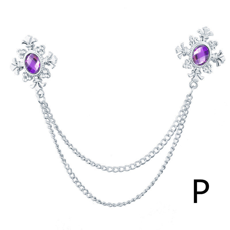 Rhinestone Cross Fringed Collar Chain Brooch