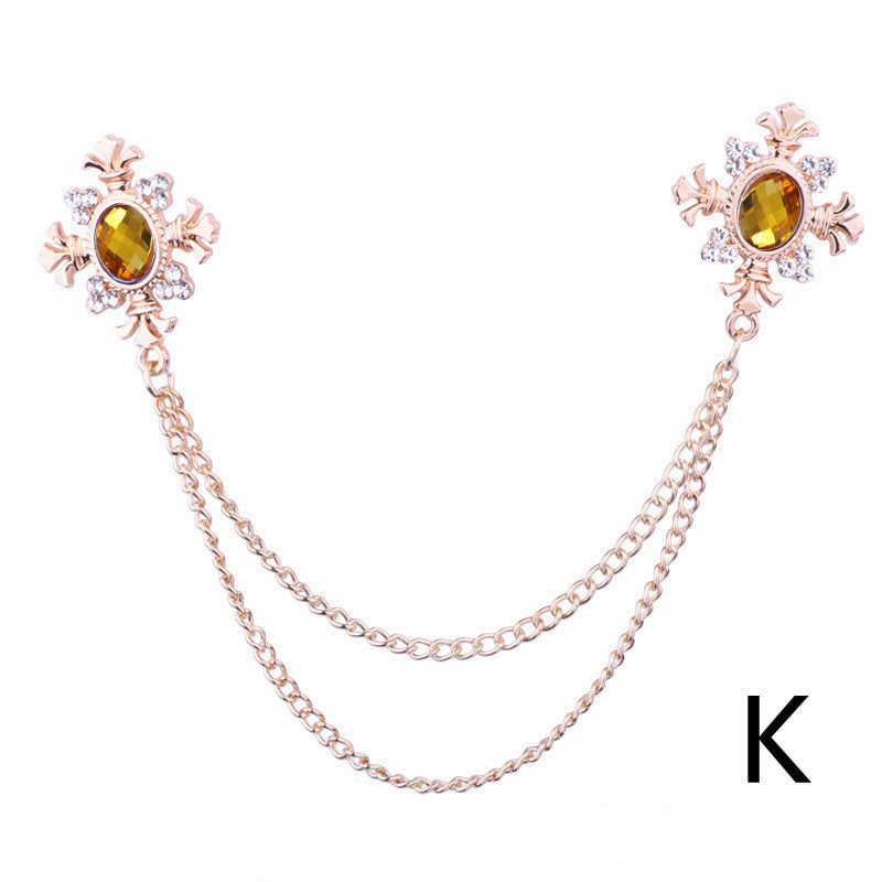 Rhinestone Cross Fringed Collar Chain Brooch