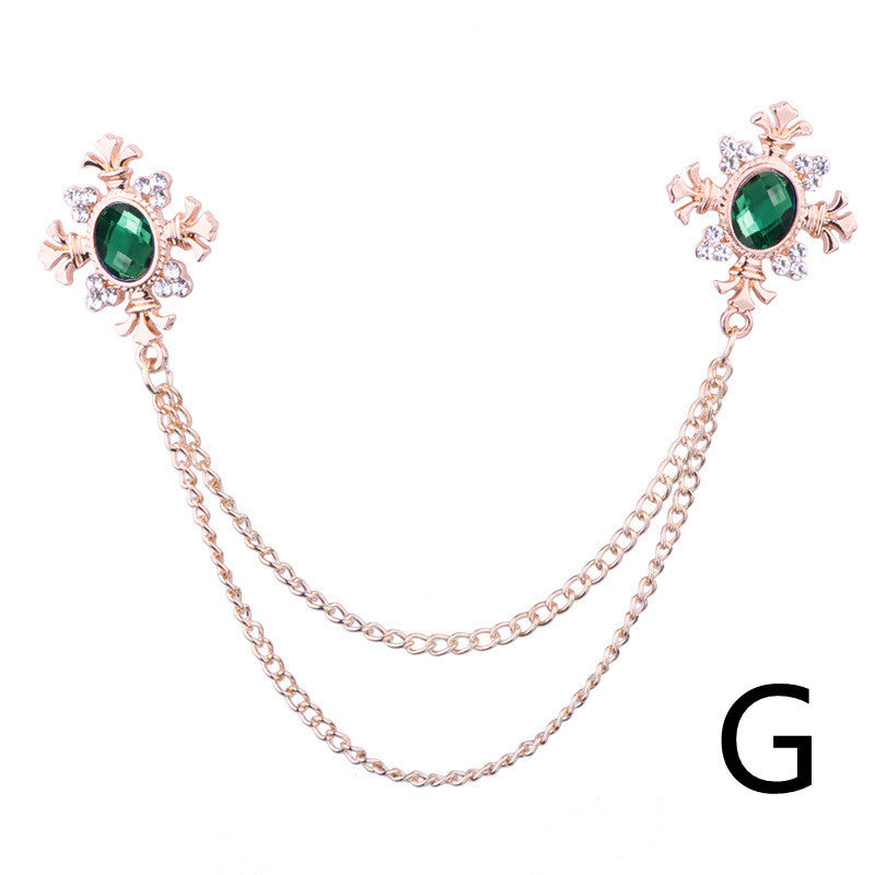 Rhinestone Cross Fringed Collar Chain Brooch