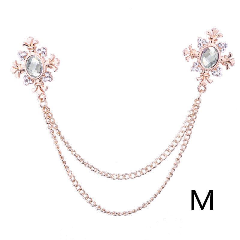 Rhinestone Cross Fringed Collar Chain Brooch