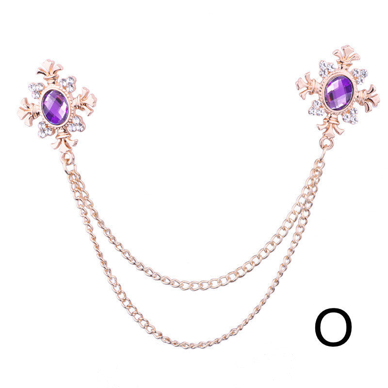 Rhinestone Cross Fringed Collar Chain Brooch