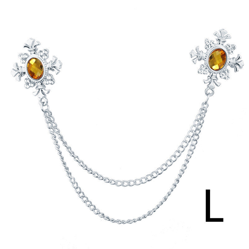 Rhinestone Cross Fringed Collar Chain Brooch