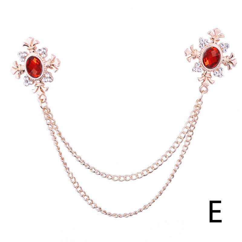 Rhinestone Cross Fringed Collar Chain Brooch