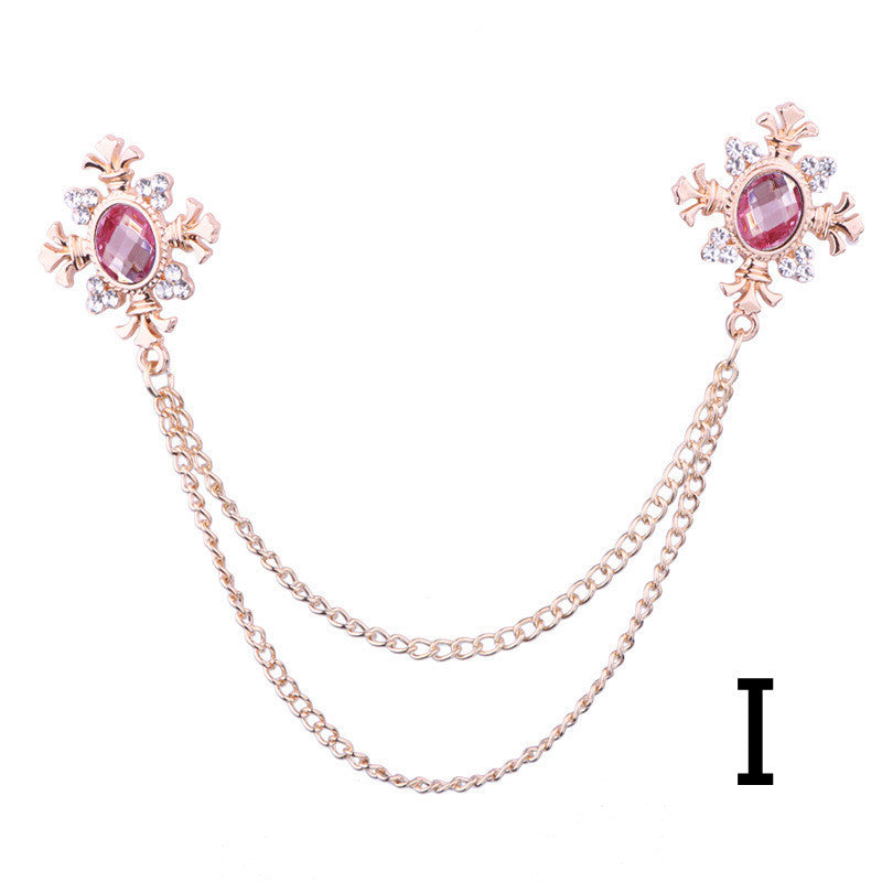 Rhinestone Cross Fringed Collar Chain Brooch