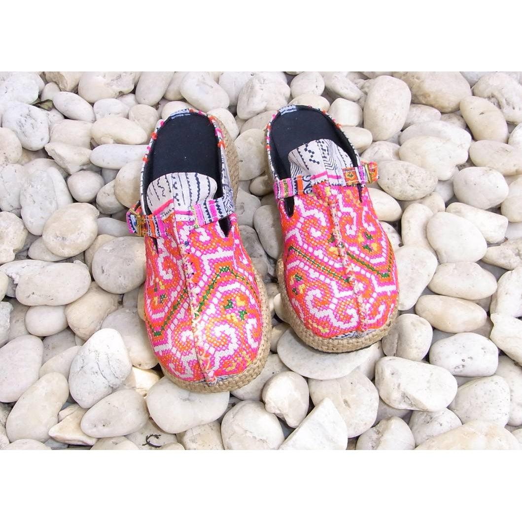 Vintage Hmong Textile Boho Upcycled Slip On Shoes - Thailand