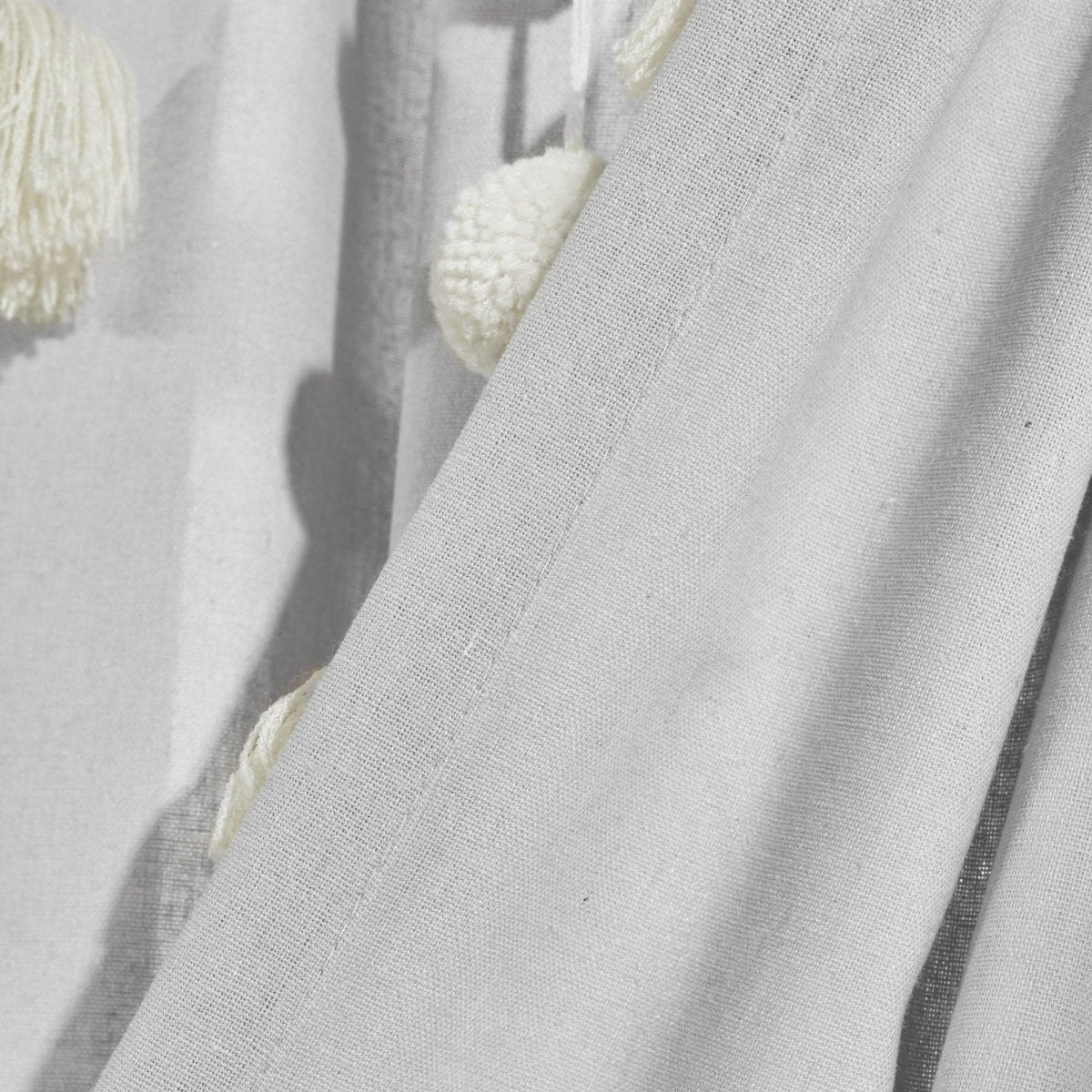 Boho Pom Pom Tassel Faux Linen Window Curtain Panel