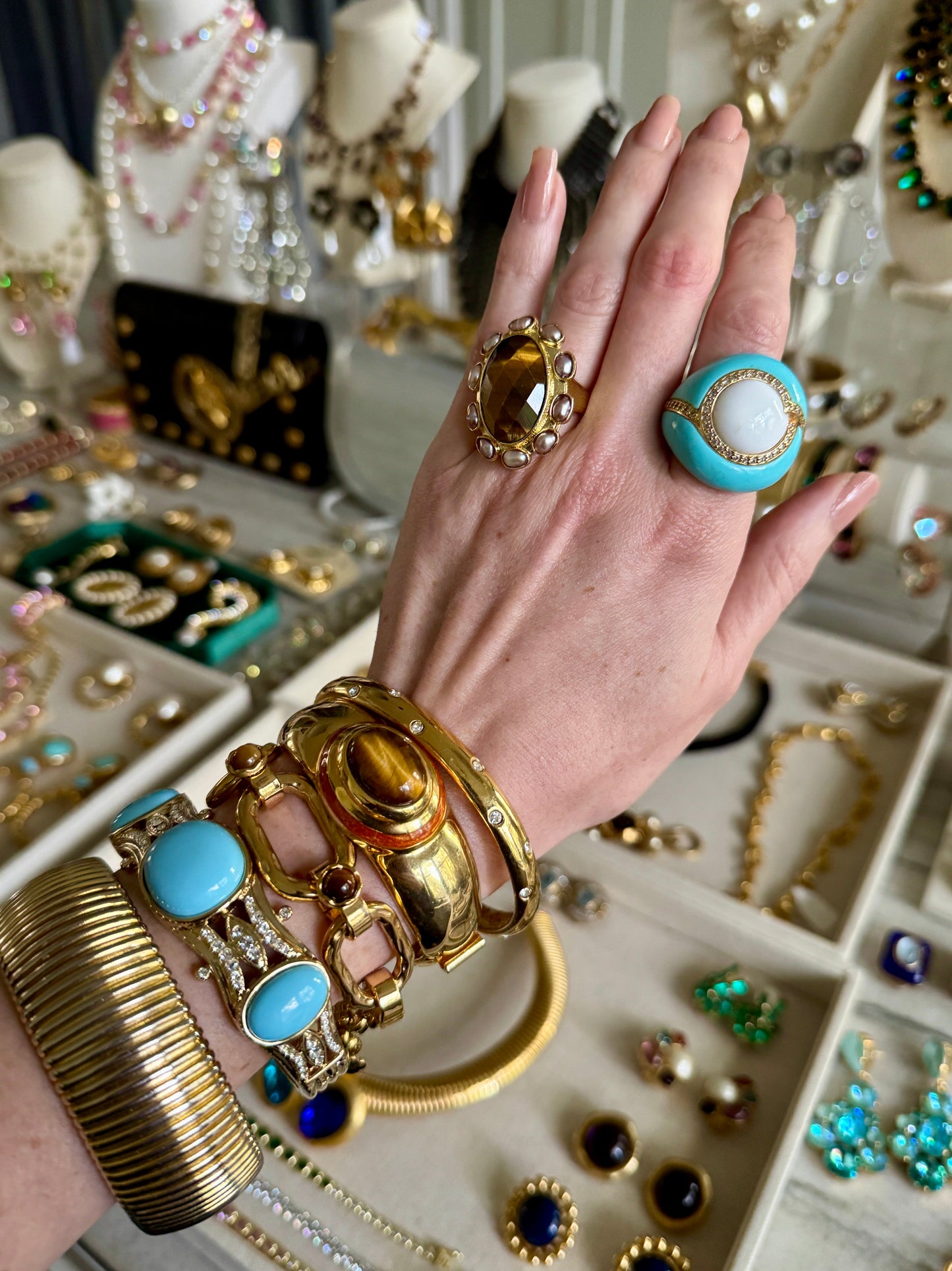 Tiger’s Eye & Pearl Cocktail Ring