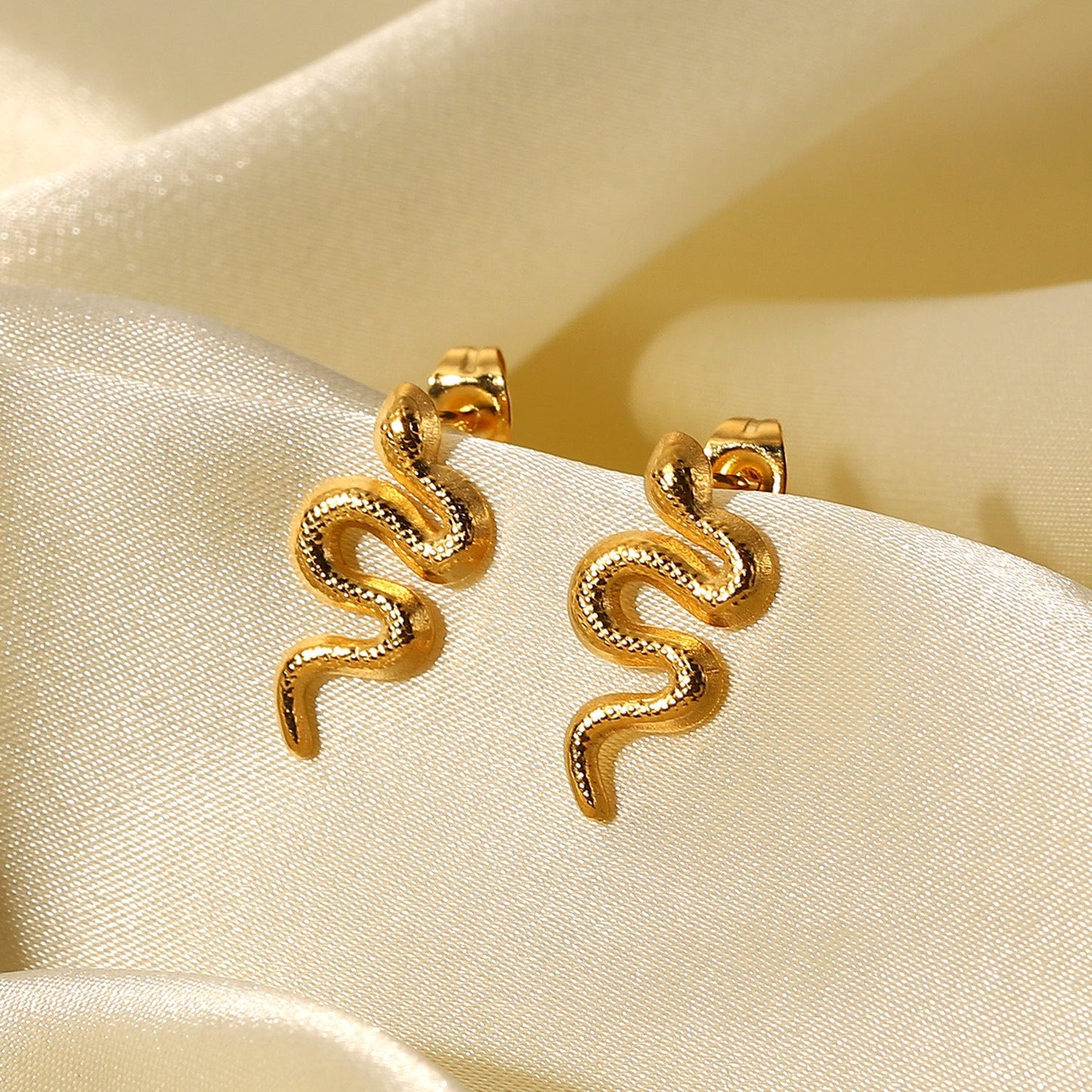 18K Gold Plated Stainless Steel Snake Stud Earrings