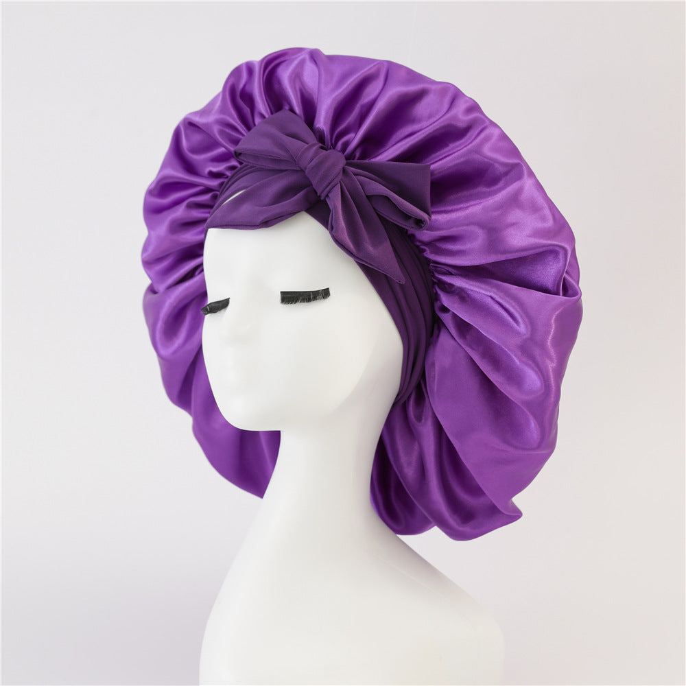 Elastic ribbon bow color Ding round hat solid color night cap wide-brimmed beauty hairdressing head scarf hat