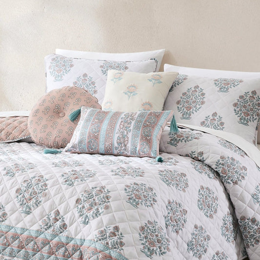 Sofia Flower Block Bouquet Reversible Quilt 6Pc Set