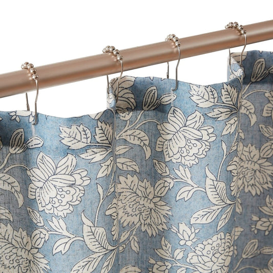 Zara Floral Block Linen Textured Shower Curtain