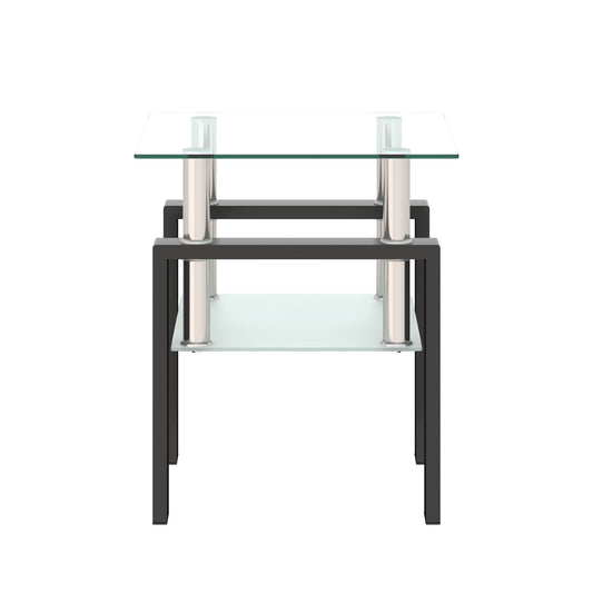 1-Piece Modern Tempered Glass Tea Table Coffee Table End Table, Square Table for Living Room, Transparent/Black