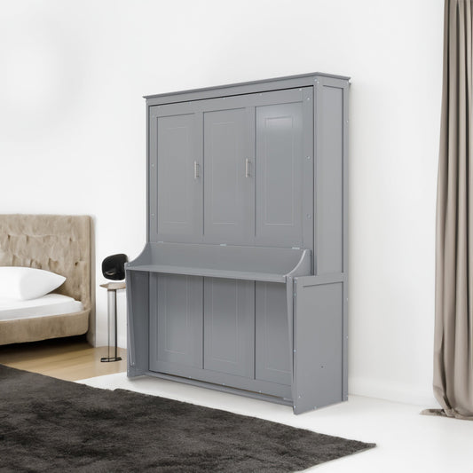 Queen Size Murphy Bed with a Shelf, Gray