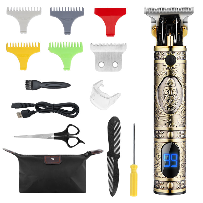 Electric Hair Clipper T9 Multi Accessory LCD Rechargeable Retro Oil Head Engraving Electric Hair Clipper