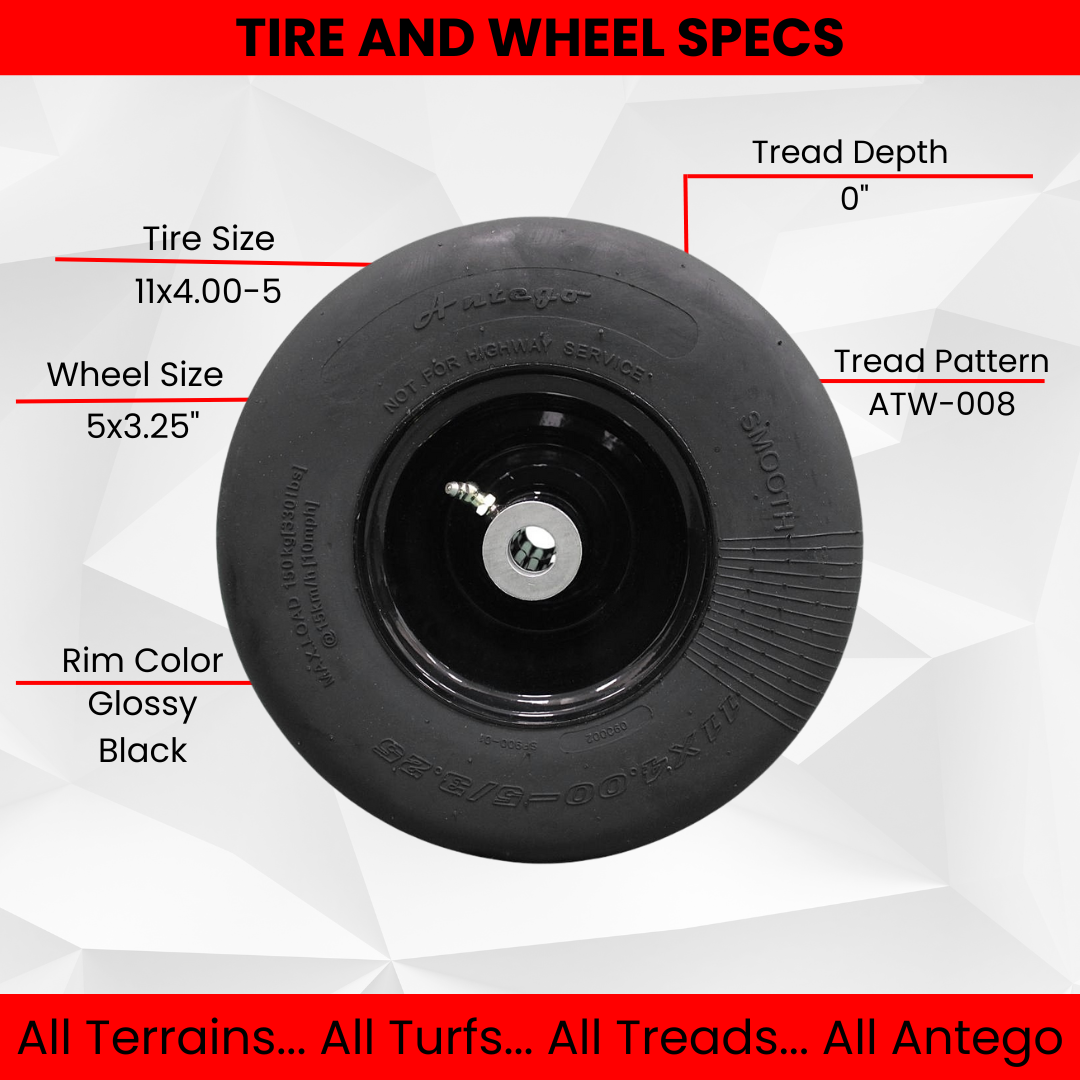 11x4.00-5 Flat Proof, Smooth Semi Pneumatic Assembly (Set of 4)