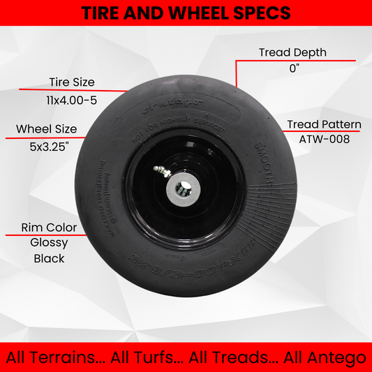 11x4.00-5 Flat Proof, Smooth Semi Pneumatic Assembly (Set of 4)