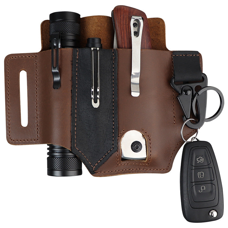 GEBWOLF New Outdoor EDC Tactical Pocket Leather Multi-Function Knife Case Portable EDC Tool Leather Case Bag