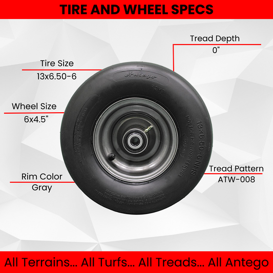 13x6.50-6 Gravely Ariens Pneumatic Dark Gray Assemblies replaces 07101110 (Set of 2)