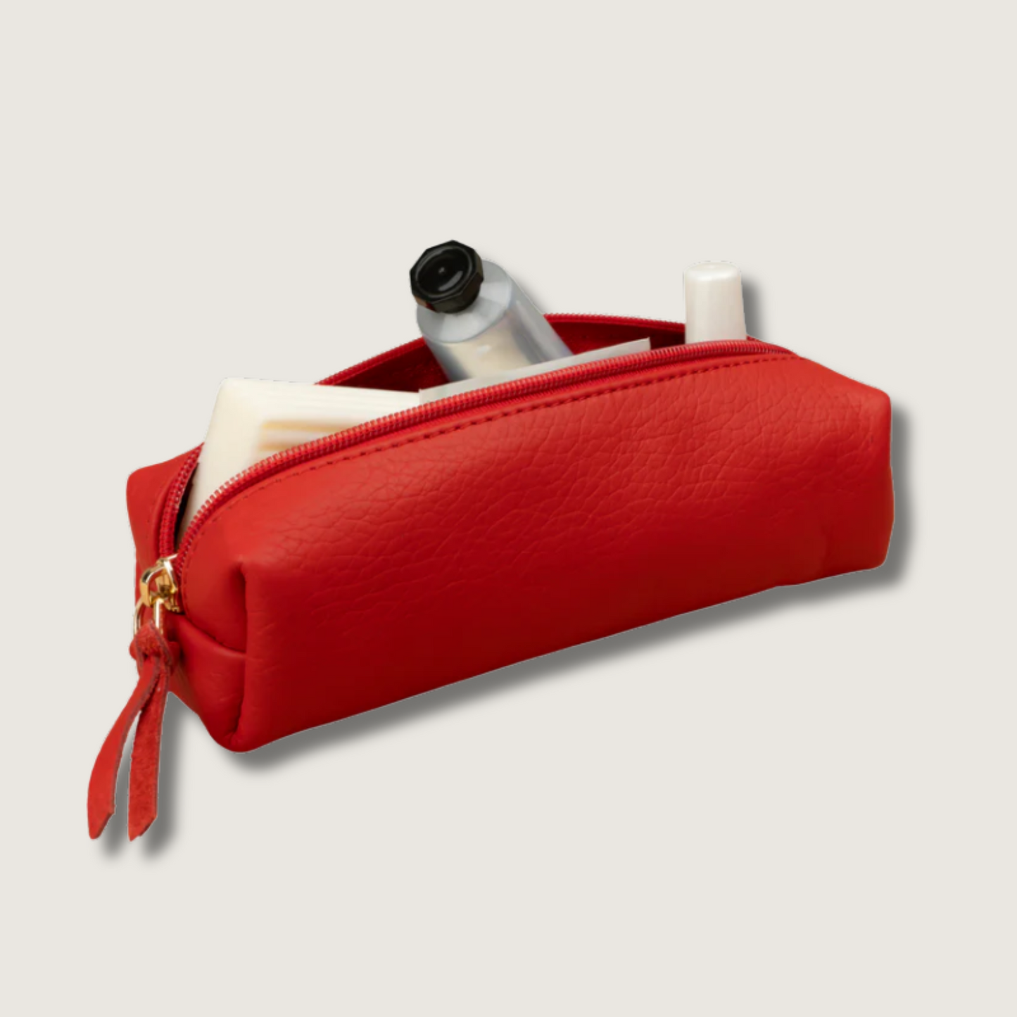 Elegant Leather Makeup Bag - Red - Aurora