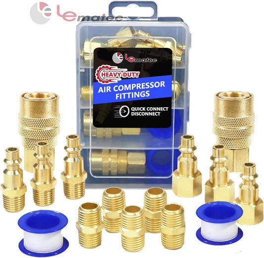 15-Piece Quick Connect Air Compressor Fitting Kit - Professional Grade Brass NPT Connections Set with Storage Case