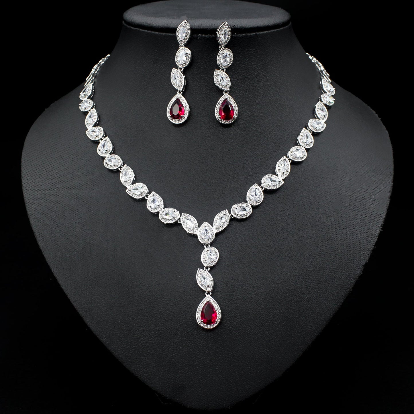 Colorful Zircon Necklace Earrings Set: wedding jewelry set