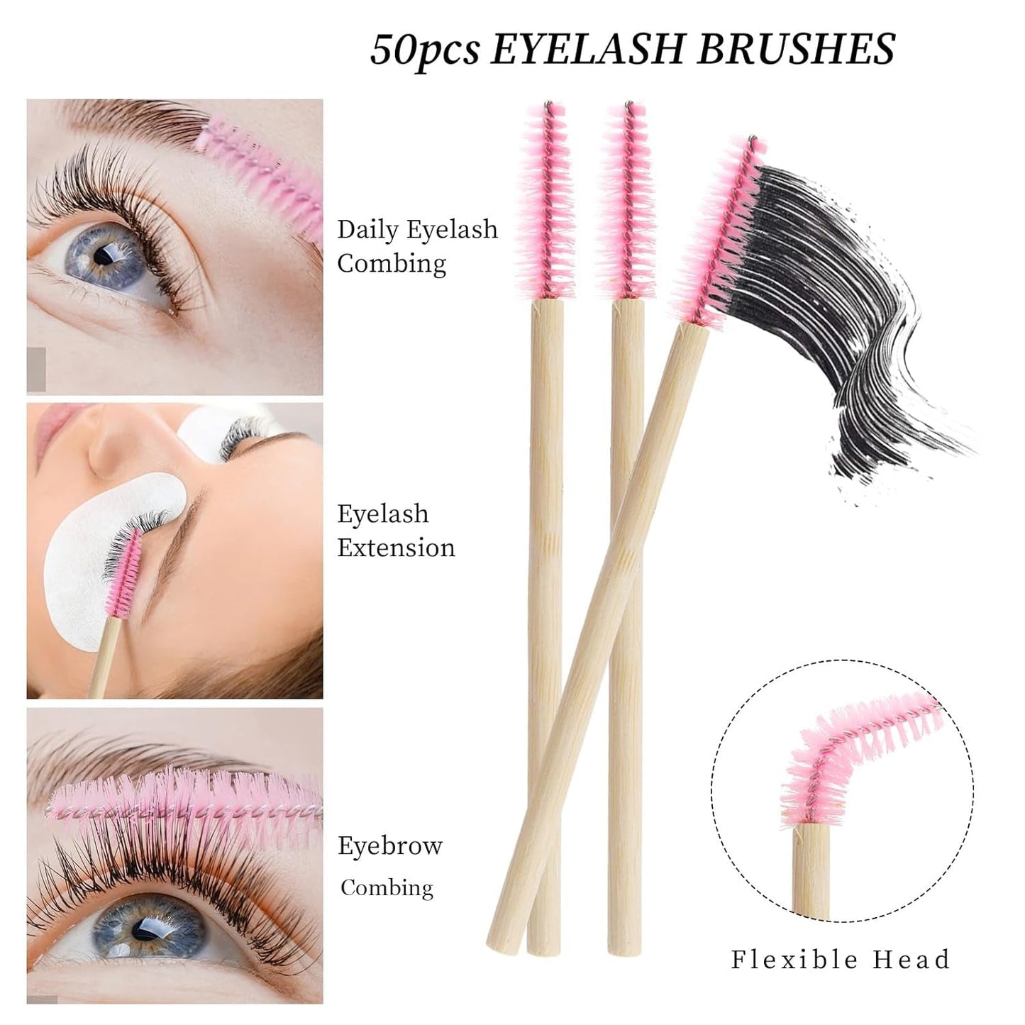 100-Pack Disposable Bamboo Stick Mascara Wands – Eco-Friendly & Convenient