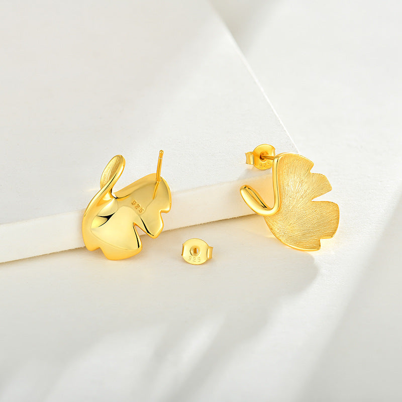 925 Sterling Silver Ginkgo Biloba Stud Earrings
