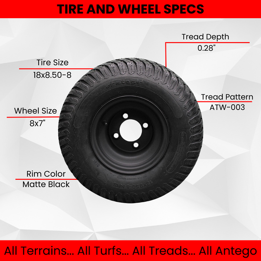 (Set of 4) Matte Black Wheels with 18x9.50-8 4 Ply Turf Tires for Golf and Lawn and Garden Equipment