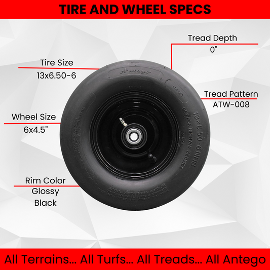 13x6.50-6 4 Ply Smooth with 6x4.5 Black Wheel Assembly (Set of 4)