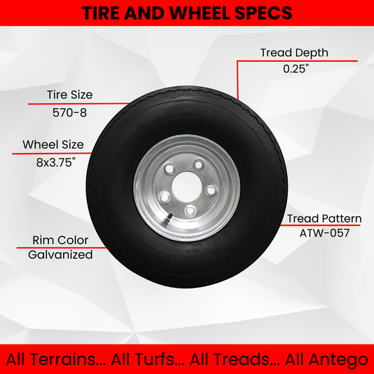 1-Pack Antego Trailer Tire On Rim 570-8 5.70-8 Load C 5 Lug Galvanized Wheel