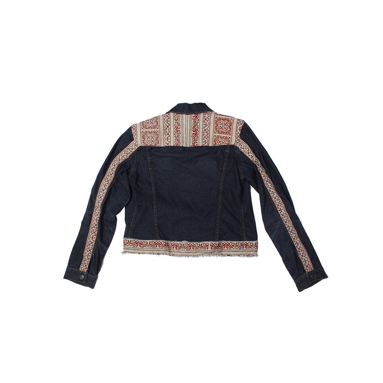 One-of-a-Kind Embroidered Tween Flower Denim Fringe Jacket - Thailand