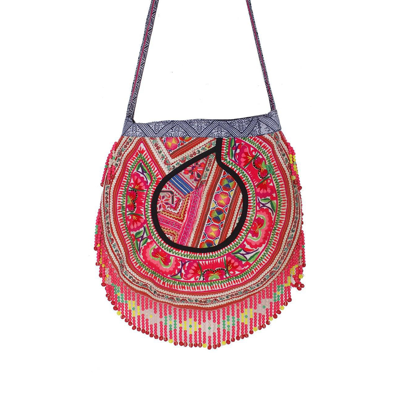 Upcycled Hmong Jacket with Beads Textile One of a Kind Crossbody Bag - Thailand