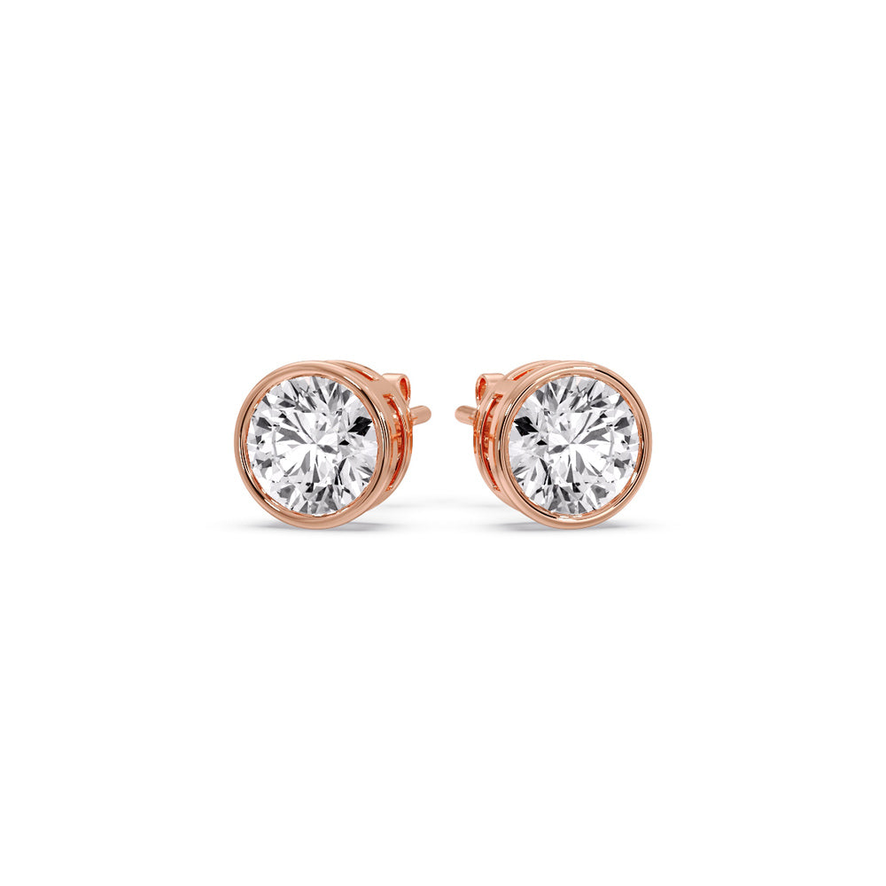 Round Cut Stud Bezel Set Earring