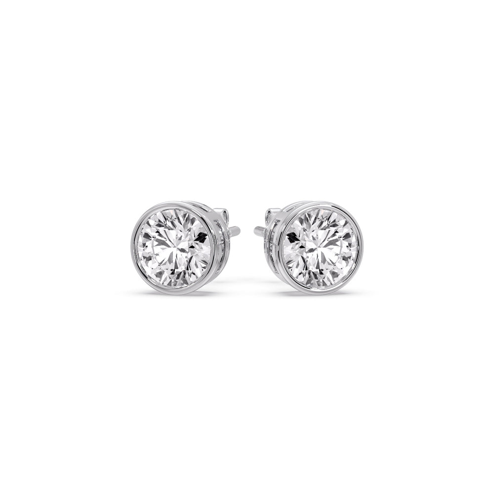 Round Cut Stud Bezel Set Earring