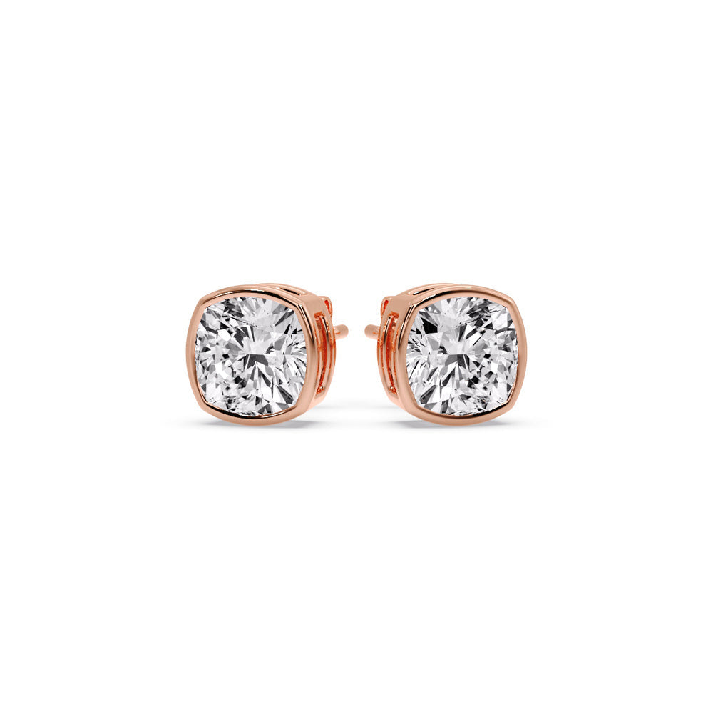 Bezel Set Cushion Diamond Stud Earrings