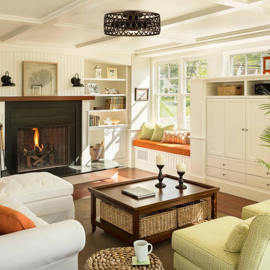 21" Kanpur Farmhouse Flush Mount Reversible Ceiling Fan with LED Lighting and Remote Control