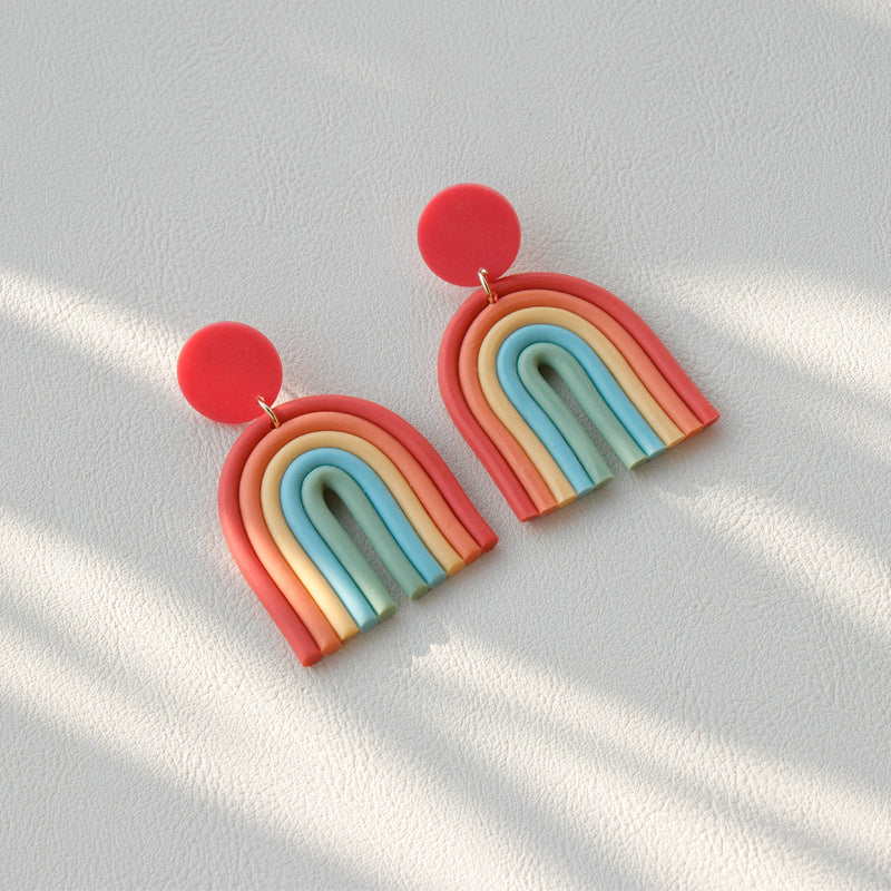 Rainbow Polymer Clay Handmade Retro Earrings