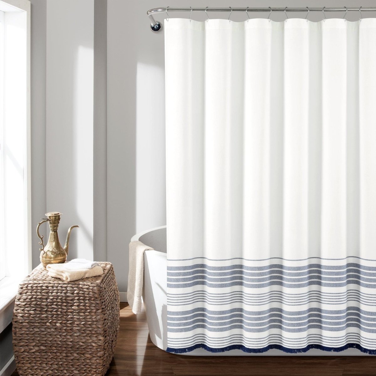 Nantucket Yarn Dyed Tassel Fringe Shower Curtain