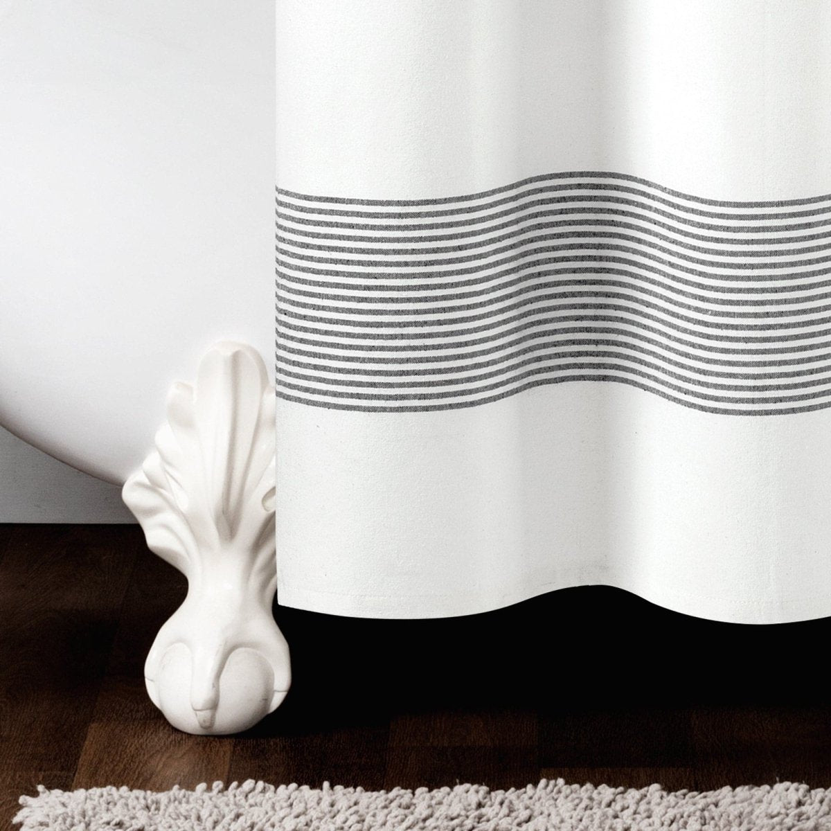 Boho Tassel Stripe Yarn Dyed Recycled Cotton Blend Shower Curtain