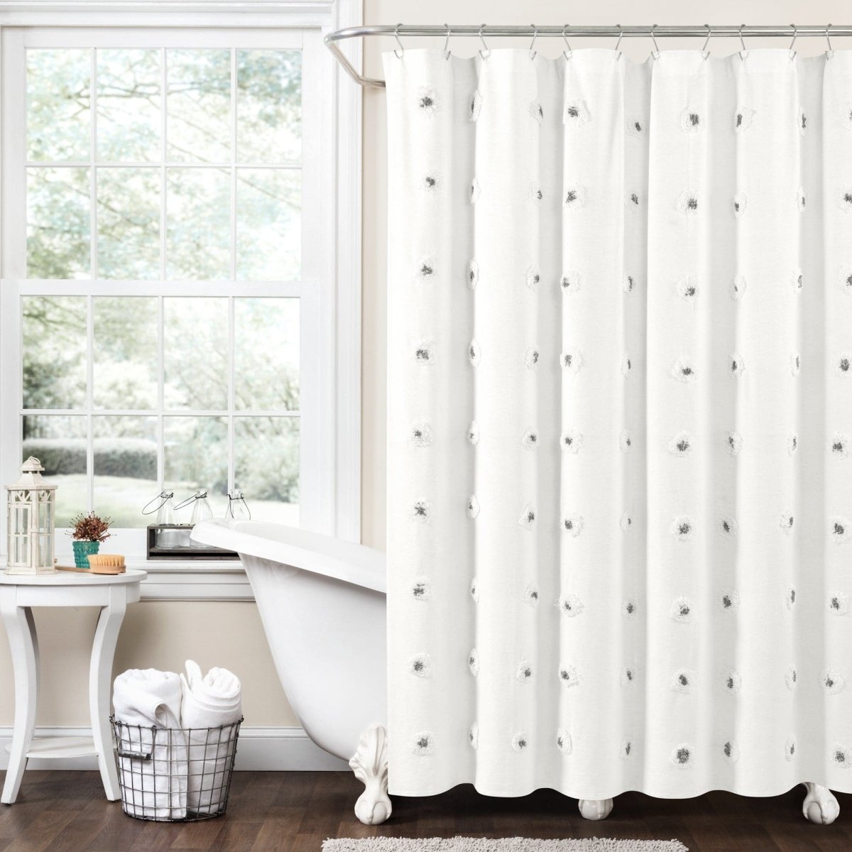 Boho Circle Tufted Yarn Dyed Recycled Cotton Blend Shower Curtain