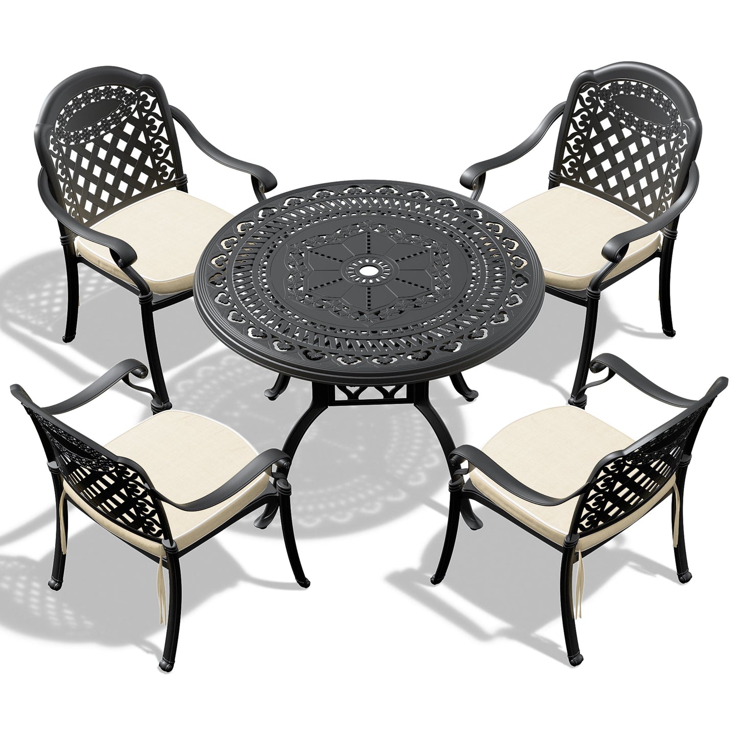 (Cushions In Random Colors)5-Piece Set Of Cast Aluminum Patio Furniture With Cushions