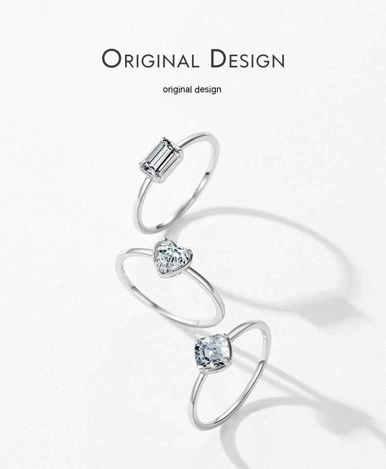 S925 Sterling Silver Heart Engagement Ring