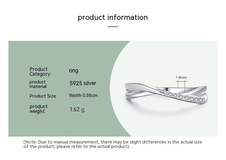 S925 Sterling Silver Cross Line Female Ring Simple