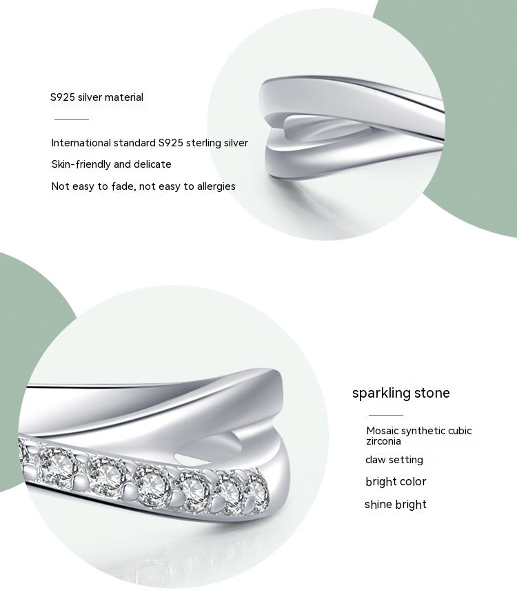 S925 Sterling Silver Cross Line Female Ring Simple